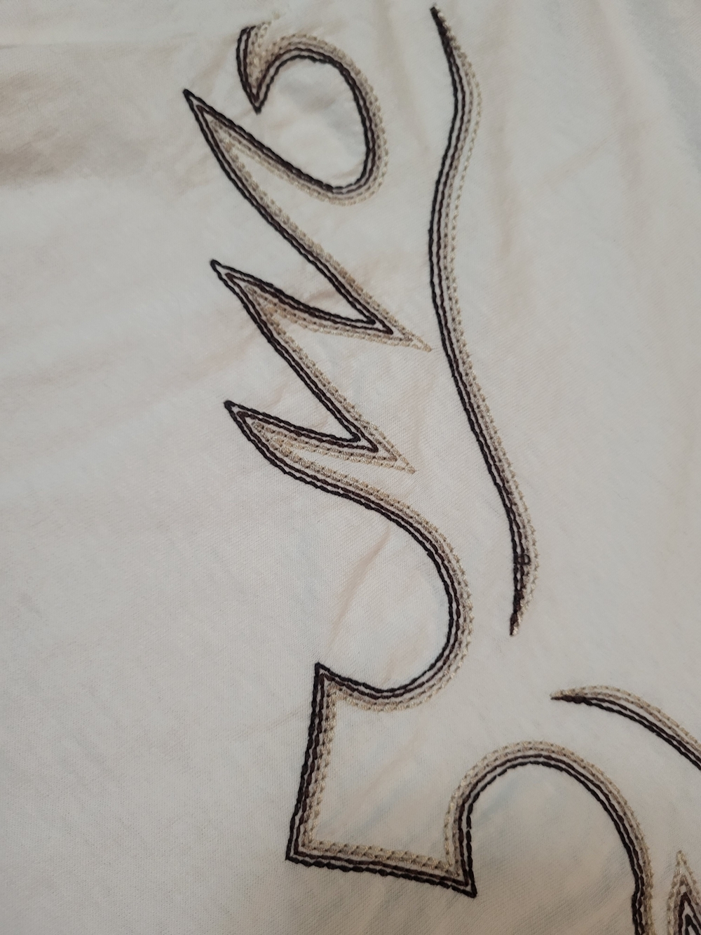 AllSaints Cream Short Sleeve Top with Black & Tan Embroidery